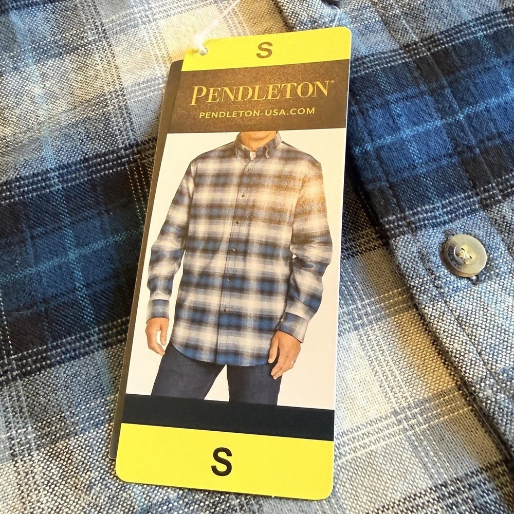 Pendleton Shirt Mens Small Blue Plaid Cotton Flannel Style Mason Hipster Preppy
